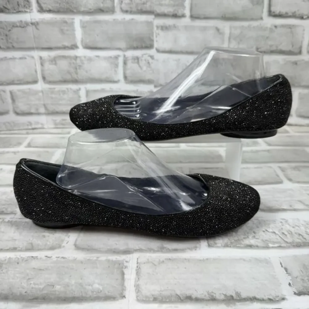 Nine West Women's Size 11 Black Rhinestone Embellished Flats Shoes